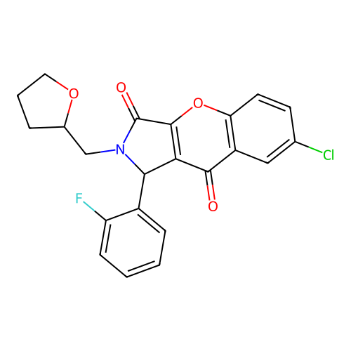 7-chloro-1-(2-fluorophenyl)-2-(oxolan-2-ylmethyl)-1H-chromeno[2,3-c]pyrrole-3,9-dione structure