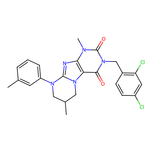 3-(2,4-dichlorobenzyl)-1,7-dimethyl-9-(3-methylphenyl)-6,7,8,9-tetrahydropyrimido[2,1-f]purine-2,4(1H,3H)-dione structure