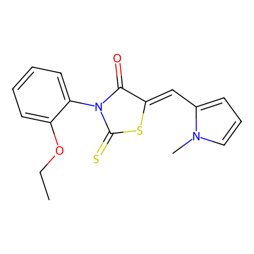 (Z)-3-(2-ethoxyphenyl)-5-((1-methyl-1H-pyrrol-2-yl)methylene)-2-thioxothiazolidin-4-one structure