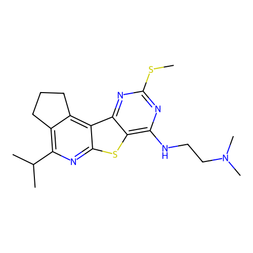 N,N-dimethyl-N'-[9-(methylsulfanyl)-4-(propan-2-yl)-2,3-dihydro-1H-cyclopenta[4',5']pyrido[3',2':4,5]thieno[3,2-d]pyrimidin-7-yl]ethane-1,2-diamine structure