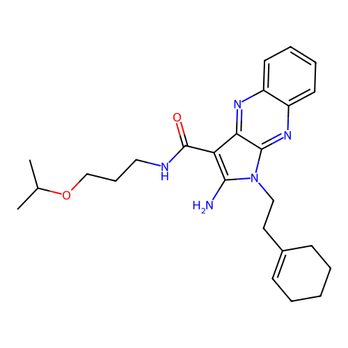 2-amino-1-(2-(cyclohex-1-en-1-yl)ethyl)-N-(3-isopropoxypropyl)-1H-pyrrolo[2,3-b]quinoxaline-3-carboxamide structure
