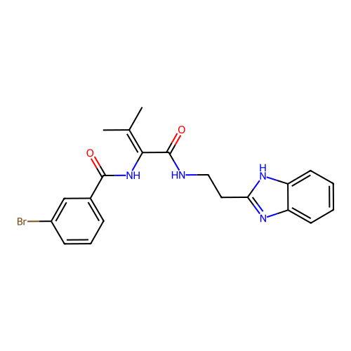 N-[1-[2-(1H-benzimidazol-2-yl)ethylamino]-3-methyl-1-oxobut-2-en-2-yl]-3-bromobenzamide structure