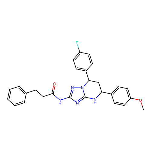 N-(7-(4-fluorophenyl)-5-(4-methoxyphenyl)-4,5,6,7-tetrahydro-[1,2,4]triazolo[1,5-a]pyrimidin-2-yl)-3-phenylpropanamide structure