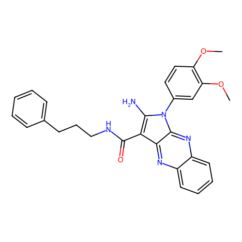 2-amino-1-(3,4-dimethoxyphenyl)-N-(3-phenylpropyl)-1H-pyrrolo[2,3-b]quinoxaline-3-carboxamide structure