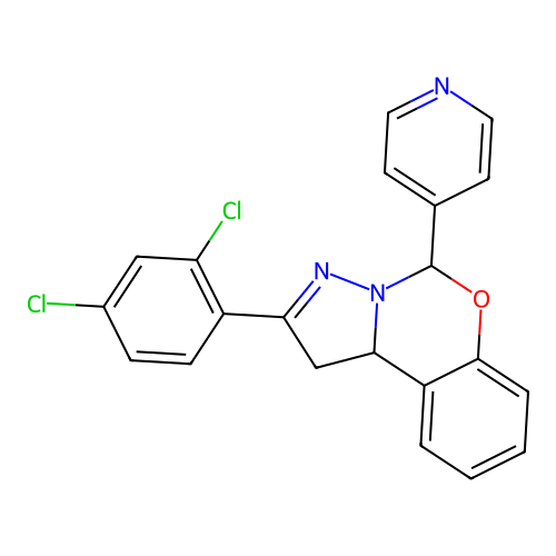 2-(2,4-dichlorophenyl)-5-(pyridin-4-yl)-1,10b-dihydropyrazolo[1,5-c][1,3]benzoxazine structure