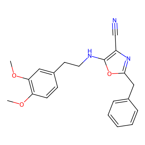 2-Benzyl-5-{[2-(3,4-dimethoxyphenyl)ethyl]amino}-1,3-oxazole-4-carbonitrile structure