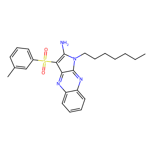 1-heptyl-3-[(3-methylphenyl)sulfonyl]-1H-pyrrolo[2,3-b]quinoxalin-2-amine structure