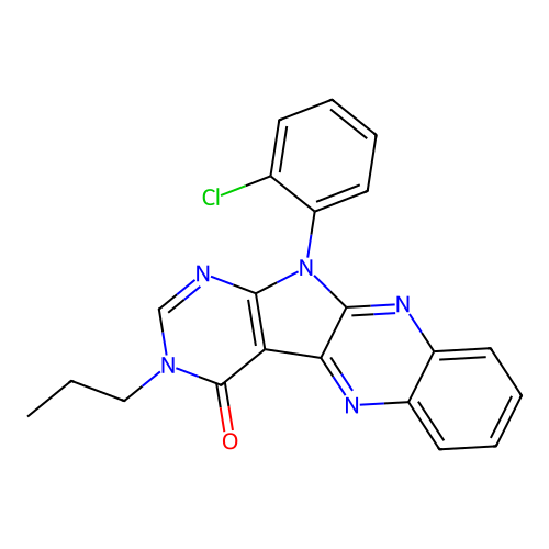 11-(2-chlorophenyl)-3-propyl-3H-pyrimido[5',4':4,5]pyrrolo[2,3-b]quinoxalin-4(11H)-one structure