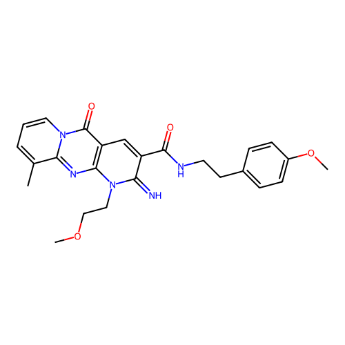 2-imino-1-(2-methoxyethyl)-N-[2-(4-methoxyphenyl)ethyl]-10-methyl-5-oxo-1,5-dihydro-2H-dipyrido[1,2-a:2',3'-d]pyrimidine-3-carboxamide structure