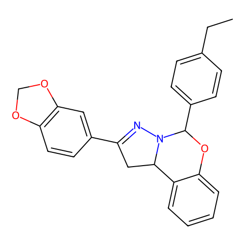 2-(1,3-benzodioxol-5-yl)-5-(4-ethylphenyl)-1,10b-dihydropyrazolo[1,5-c][1,3]benzoxazine structure