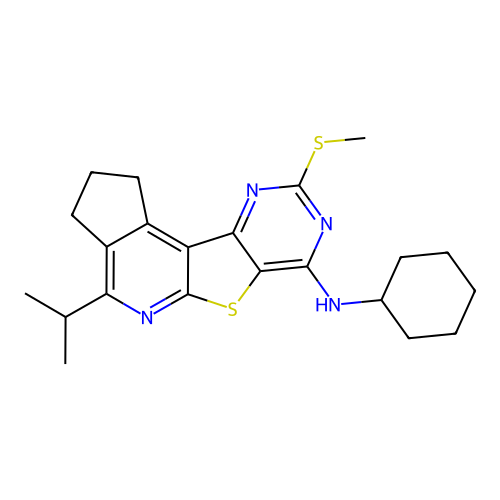 N-cyclohexyl-4-isopropyl-9-(methylthio)-2,3-dihydro-1H-cyclopenta[4',5']pyrido[3',2':4,5]thieno[3,2-d]pyrimidin-7-amine structure