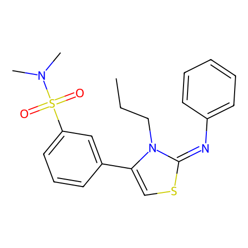 N,N-dimethyl-3-[(2Z)-2-(phenylimino)-3-propyl-2,3-dihydro-1,3-thiazol-4-yl]benzenesulfonamide structure