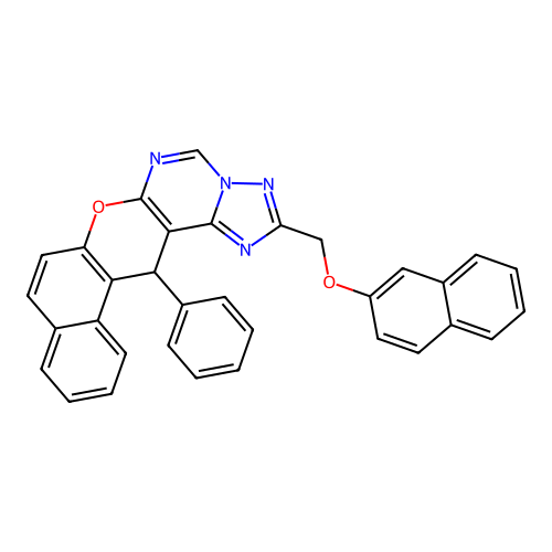 2-[(naphthalen-2-yloxy)methyl]-14-phenyl-14H-benzo[5,6]chromeno[3,2-e][1,2,4]triazolo[1,5-c]pyrimidine structure