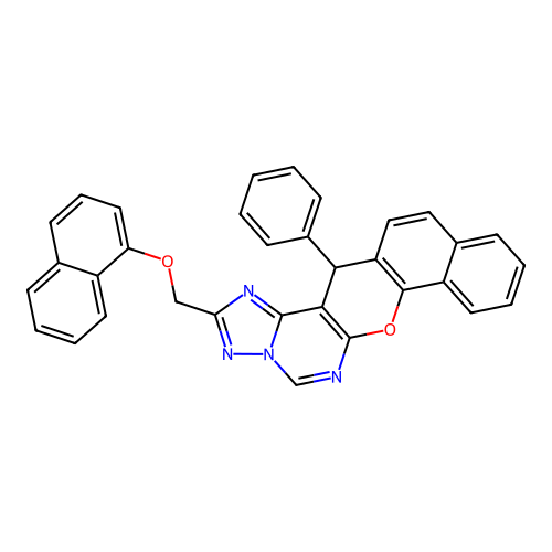 2-[(naphthalen-1-yloxy)methyl]-14-phenyl-14H-benzo[7,8]chromeno[3,2-e][1,2,4]triazolo[1,5-c]pyrimidine structure