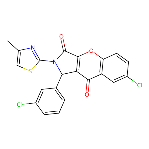 7-chloro-1-(3-chlorophenyl)-2-(4-methyl-1,3-thiazol-2-yl)-1,2-dihydrochromeno[2,3-c]pyrrole-3,9-dione structure