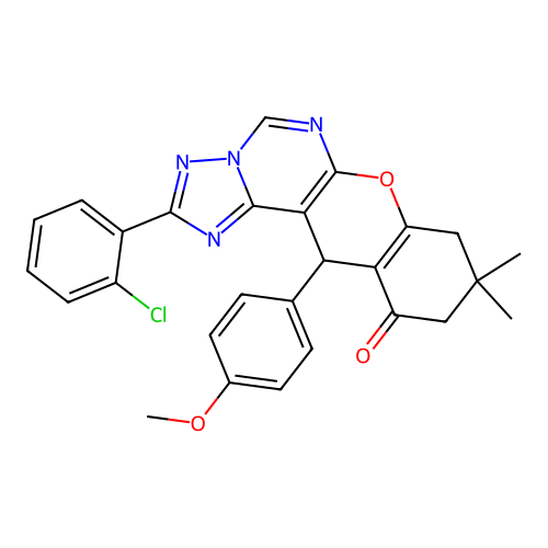 2-(2-chlorophenyl)-12-(4-methoxyphenyl)-9,9-dimethyl-8,9,10,12-tetrahydro-11H-chromeno[3,2-e][1,2,4]triazolo[1,5-c]pyrimidin-11-one structure