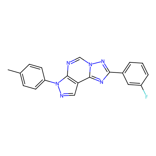 2-(3-fluorophenyl)-7-(p-tolyl)-7H-pyrazolo[4,3-e][1,2,4]triazolo[1,5-c]pyrimidine structure