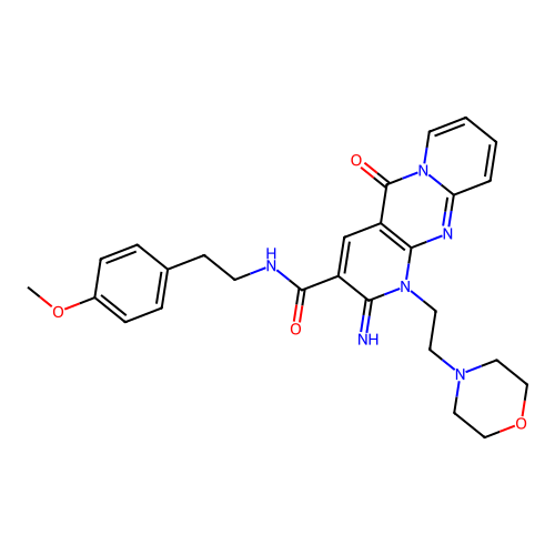 2-imino-N-[2-(4-methoxyphenyl)ethyl]-1-[2-(morpholin-4-yl)ethyl]-5-oxo-1,5-dihydro-2H-dipyrido[1,2-a:2',3'-d]pyrimidine-3-carboxamide structure