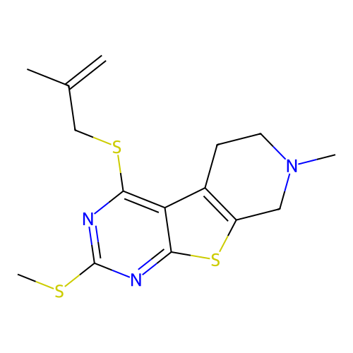 7-methyl-4-((2-methylallyl)thio)-2-(methylthio)-5,6,7,8-tetrahydropyrido[4',3':4,5]thieno[2,3-d]pyrimidine structure