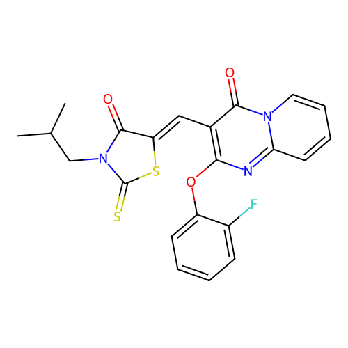 2-(2-fluorophenoxy)-3-{(Z)-[3-(2-methylpropyl)-4-oxo-2-thioxo-1,3-thiazolidin-5-ylidene]methyl}-4H-pyrido[1,2-a]pyrimidin-4-one structure