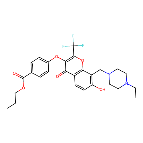 propyl 4-((8-((4-ethylpiperazin-1-yl)methyl)-7-hydroxy-4-oxo-2-(trifluoromethyl)-4H-chromen-3-yl)oxy)benzoate structure