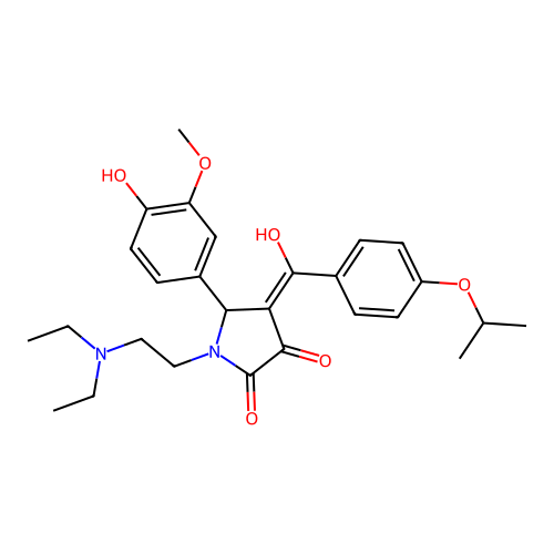 (4E)-1-(2-diethylaminoethyl)-5-(4-hydroxy-3-methoxyphenyl)-4-[hydroxy-(4-propan-2-yloxyphenyl)methylidene]pyrrolidine-2,3-dione structure