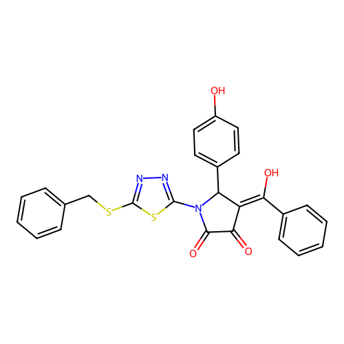(4E)-1-(5-benzylsulfanyl-1,3,4-thiadiazol-2-yl)-5-(4-hydroxyphenyl)-4-[hydroxy(phenyl)methylidene]pyrrolidine-2,3-dione structure