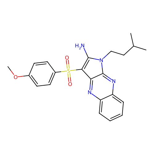 1-isopentyl-3-((4-methoxyphenyl)sulfonyl)-1H-pyrrolo[2,3-b]quinoxalin-2-amine structure