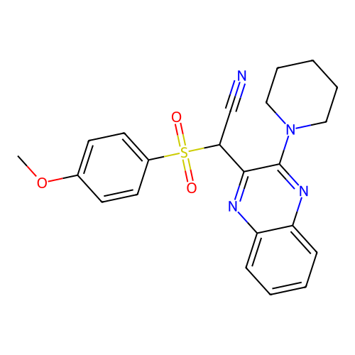 2-((4-Methoxyphenyl)sulfonyl)-2-(3-(piperidin-1-yl)quinoxalin-2-yl)acetonitrile structure