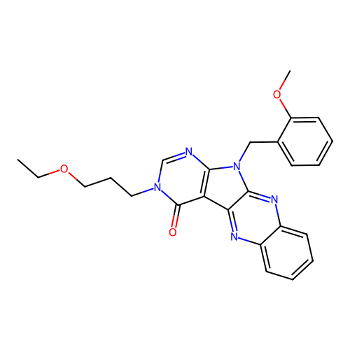 3-(3-ethoxypropyl)-11-(2-methoxybenzyl)-3,11-dihydro-4H-pyrimido[5',4':4,5]pyrrolo[2,3-b]quinoxalin-4-one structure