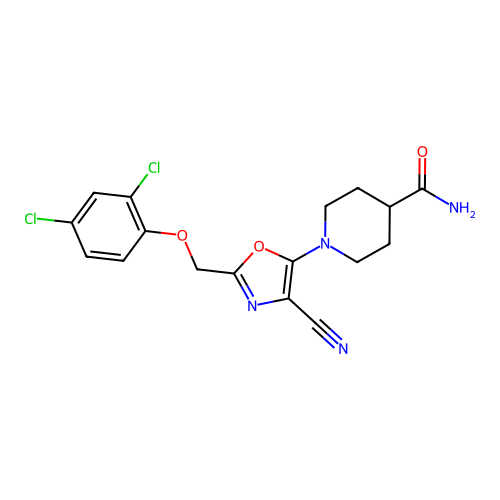 1-{4-cyano-2-[(2,4-dichlorophenoxy)methyl]-1,3-oxazol-5-yl}piperidine-4-carboxamide structure