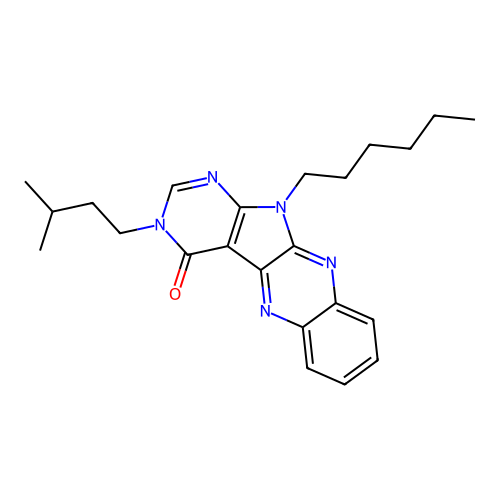 11-hexyl-3-isopentyl-3H-pyrimido[5',4':4,5]pyrrolo[2,3-b]quinoxalin-4(11H)-one structure