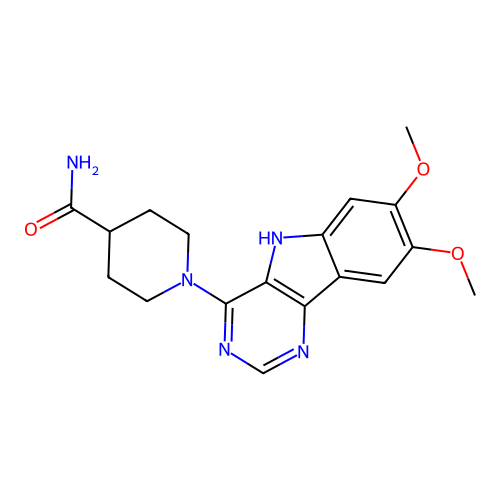 1-(7,8-dimethoxy-5H-pyrimido[5,4-b]indol-4-yl)piperidine-4-carboxamide structure