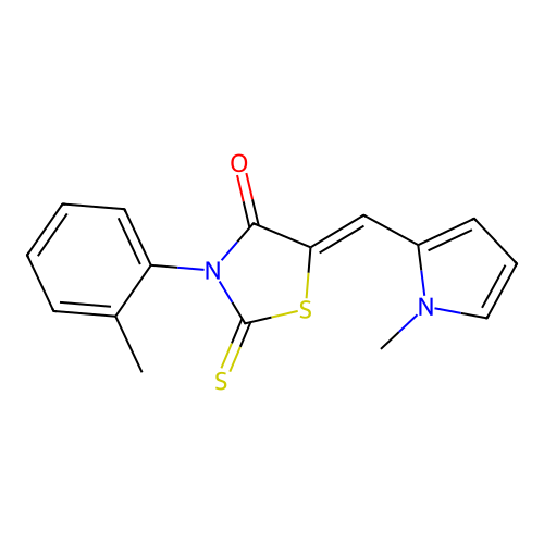 (Z)-5-((1-methyl-1H-pyrrol-2-yl)methylene)-2-thioxo-3-(o-tolyl)thiazolidin-4-one structure