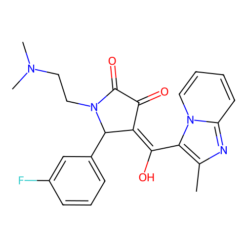(4E)-1-(2-dimethylaminoethyl)-5-(3-fluorophenyl)-4-[hydroxy-(2-methylimidazo[1,2-a]pyridin-3-yl)methylidene]pyrrolidine-2,3-dione structure