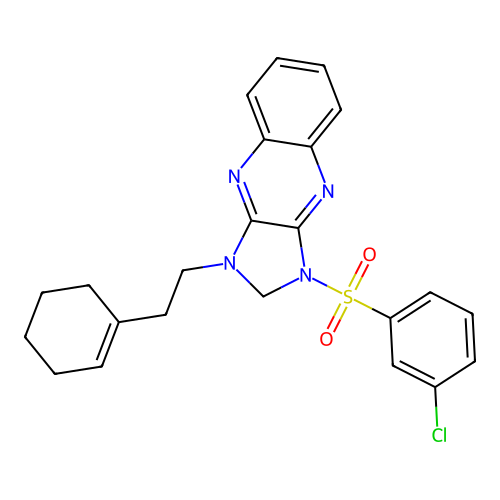 3-(3-chlorophenyl)sulfonyl-1-[2-(cyclohexen-1-yl)ethyl]-2H-imidazo[4,5-b]quinoxaline structure