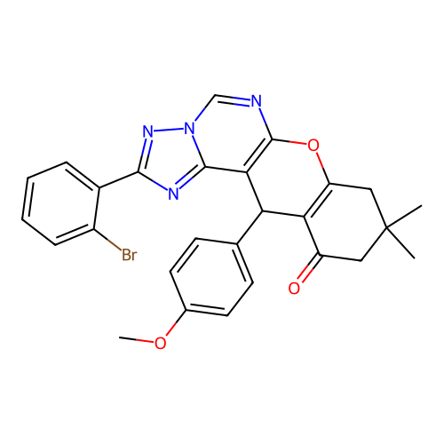 2-(2-bromophenyl)-12-(4-methoxyphenyl)-9,9-dimethyl-8,9,10,12-tetrahydro-11H-chromeno[3,2-e][1,2,4]triazolo[1,5-c]pyrimidin-11-one structure