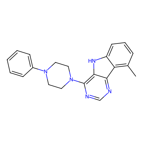 9-methyl-4-(4-phenylpiperazin-1-yl)-5H-pyrimido[5,4-b]indole structure