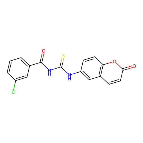 3-chloro-N-((2-oxo-2H-chromen-6-yl)carbamothioyl)benzamide structure