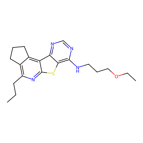 N-(3-ethoxypropyl)-4-propyl-2,3-dihydro-1H-cyclopenta[4',5']pyrido[3',2':4,5]thieno[3,2-d]pyrimidin-7-amine structure