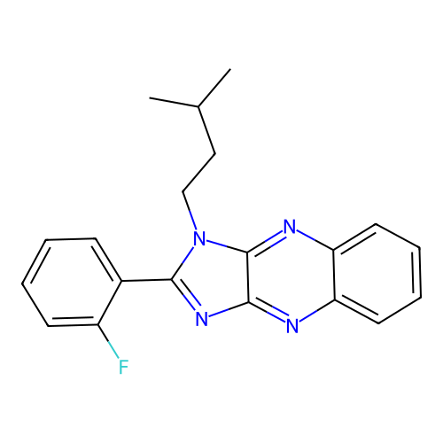 2-(2-fluorophenyl)-1-(3-methylbutyl)-1H-imidazo[4,5-b]quinoxaline structure