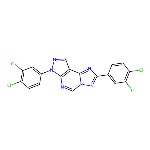 2,7-bis(3,4-dichlorophenyl)-7H-pyrazolo[4,3-e][1,2,4]triazolo[1,5-c]pyrimidine structure