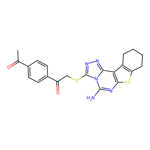 1-(4-acetylphenyl)-2-((5-amino-8,9,10,11-tetrahydrobenzo[4,5]thieno[3,2-e][1,2,4]triazolo[4,3-c]pyrimidin-3-yl)thio)ethanone structure