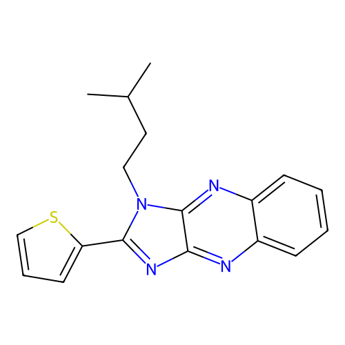 1-(3-methylbutyl)-2-(thiophen-2-yl)-1H-imidazo[4,5-b]quinoxaline structure