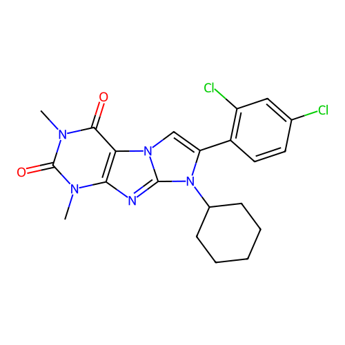 8-cyclohexyl-7-(2,4-dichlorophenyl)-1,3-dimethyl-1H-imidazo[2,1-f]purine-2,4(3H,8H)-dione structure