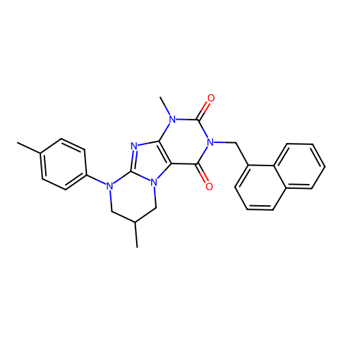 1,7-dimethyl-9-(4-methylphenyl)-3-(naphthalen-1-ylmethyl)-6,7,8,9-tetrahydropyrimido[2,1-f]purine-2,4(1H,3H)-dione structure
