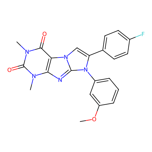 7-(4-fluorophenyl)-8-(3-methoxyphenyl)-1,3-dimethyl-1H-imidazo[2,1-f]purine-2,4(3H,8H)-dione structure