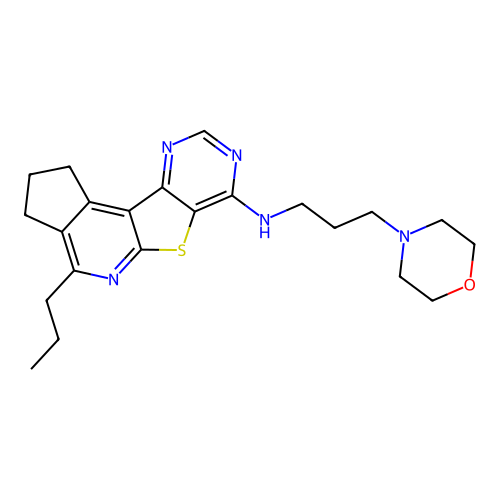 N-(3-morpholinopropyl)-4-propyl-2,3-dihydro-1H-cyclopenta[4',5']pyrido[3',2':4,5]thieno[3,2-d]pyrimidin-7-amine structure