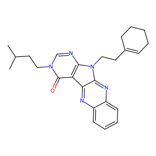 11-[2-(cyclohex-1-en-1-yl)ethyl]-3-(3-methylbutyl)-3,11-dihydro-4H-pyrimido[5',4':4,5]pyrrolo[2,3-b]quinoxalin-4-one structure