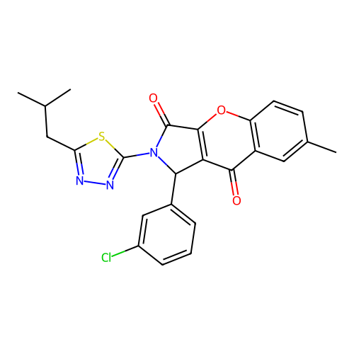 1-(3-chlorophenyl)-2-(5-isobutyl-1,3,4-thiadiazol-2-yl)-7-methyl-1,2-dihydrochromeno[2,3-c]pyrrole-3,9-dione structure